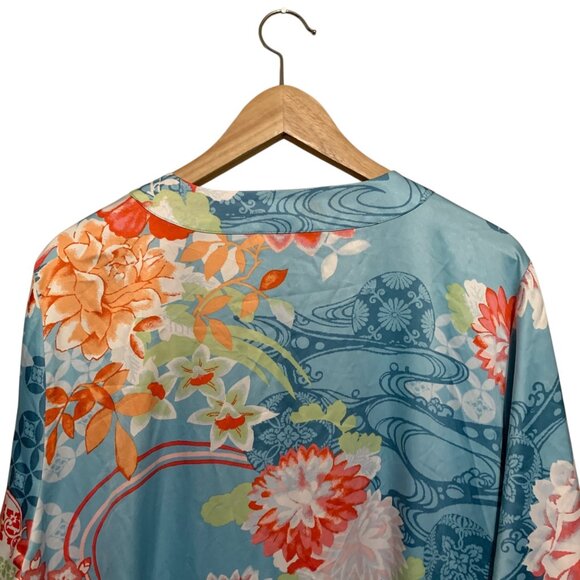 Natori Women's Kaftan Floral Kimono Vibrant Blue Multicolor Sz Large Boho Lounge - Picture 8 of 13